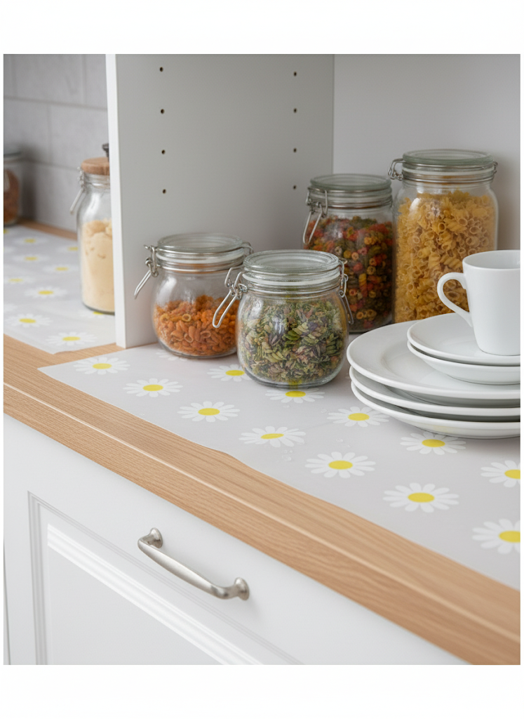 Multipurpose Fridge Mat 3M Roll | Transparent Waterproof EVA Liner – Lemon Tea Cup Print