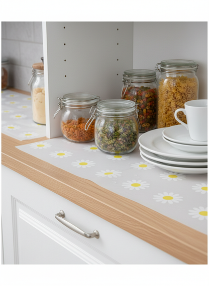 Multipurpose Fridge Mat 3M Roll | Transparent Waterproof EVA Liner – Lemon Tea Cup Print