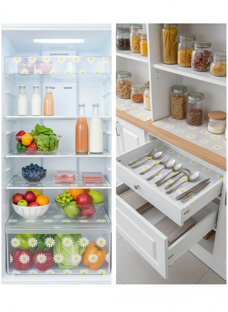 Multipurpose Fridge Mat 3M Roll | Transparent Waterproof EVA Liner – Lemon Tea Cup Print