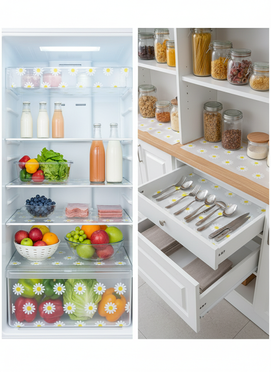 3 Meter Fridge Mat : Anti-Slip, Waterproof, Reusable EVA Roll – Orange Print