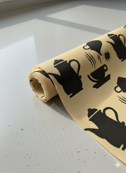 Multipurpose Fridge Mat 3M Roll | Transparent Waterproof EVA Liner – Lemon Tea Cup Print
