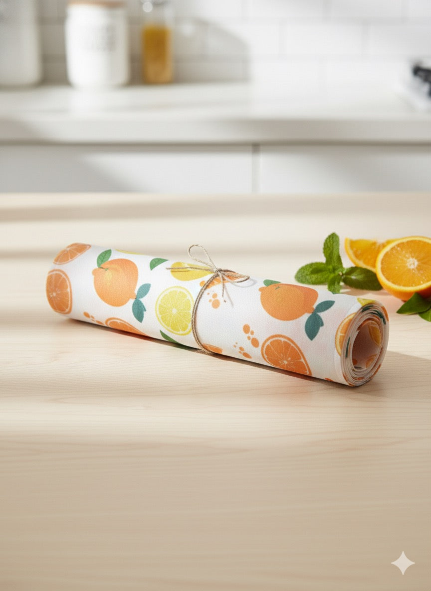 Multipurpose Fridge Mat 3M Roll | Transparent Waterproof EVA Liner – Lemon Tea Cup Print