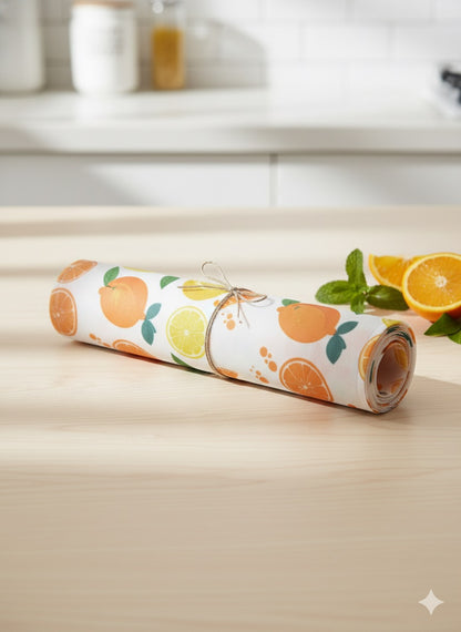 Multipurpose Fridge Mat 3M Roll | Transparent Waterproof EVA Liner – Lemon Tea Cup Print