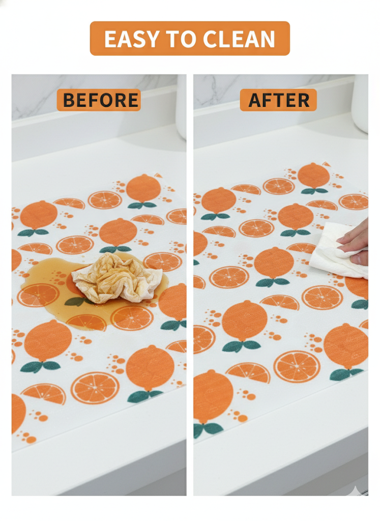 Multipurpose Fridge Mat 3M Roll | Transparent Waterproof EVA Liner – Lemon Tea Cup Print